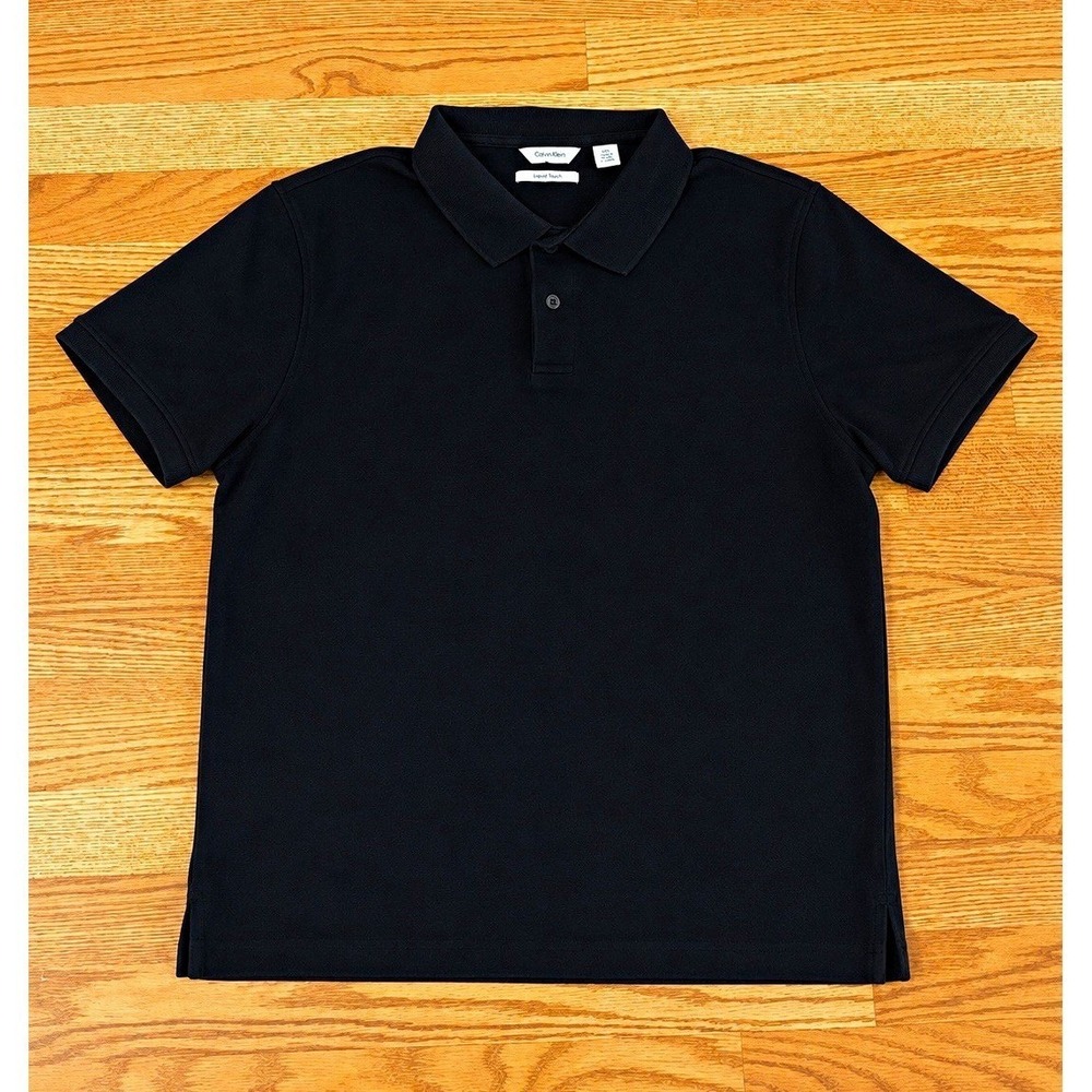 Calvin Klein Liquid Touch Black Polo Shirt Mens Large Short Sleeve Solid